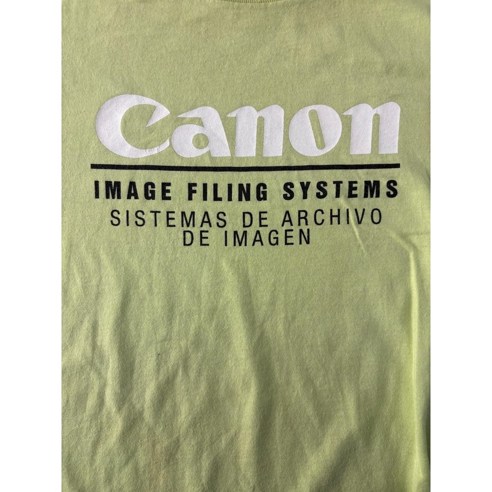 Canon Image Filing Systems T-Shirt Mens Lime Green Large Vtg Fruit of the Loom